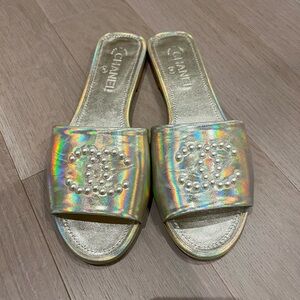 Chanel Iridescent Golden Slides